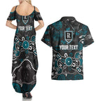 Personalized Port Adelaide Power Couples Matching Summer Maxi Dress and Hawaiian Shirt Aboriginal Dot Painting Graffiti Style