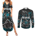 Personalized Port Adelaide Power Couples Matching Summer Maxi Dress and Long Sleeve Button Shirt Aboriginal Dot Painting Graffiti Style