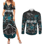 Personalized Port Adelaide Power Couples Matching Summer Maxi Dress and Long Sleeve Button Shirt Aboriginal Dot Painting Graffiti Style