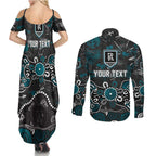 Personalized Port Adelaide Power Couples Matching Summer Maxi Dress and Long Sleeve Button Shirt Aboriginal Dot Painting Graffiti Style