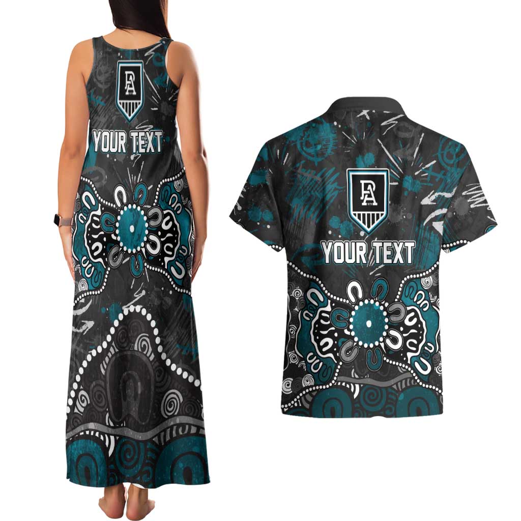 Personalized Port Adelaide Power Couples Matching Tank Maxi Dress and Hawaiian Shirt Aboriginal Dot Painting Graffiti Style