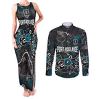Personalized Port Adelaide Power Couples Matching Tank Maxi Dress and Long Sleeve Button Shirt Aboriginal Dot Painting Graffiti Style