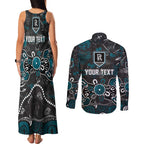 Personalized Port Adelaide Power Couples Matching Tank Maxi Dress and Long Sleeve Button Shirt Aboriginal Dot Painting Graffiti Style