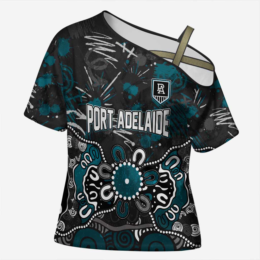 Personalized Port Adelaide Power Cross Shoulder Shirt Aboriginal Dot Painting Graffiti Style