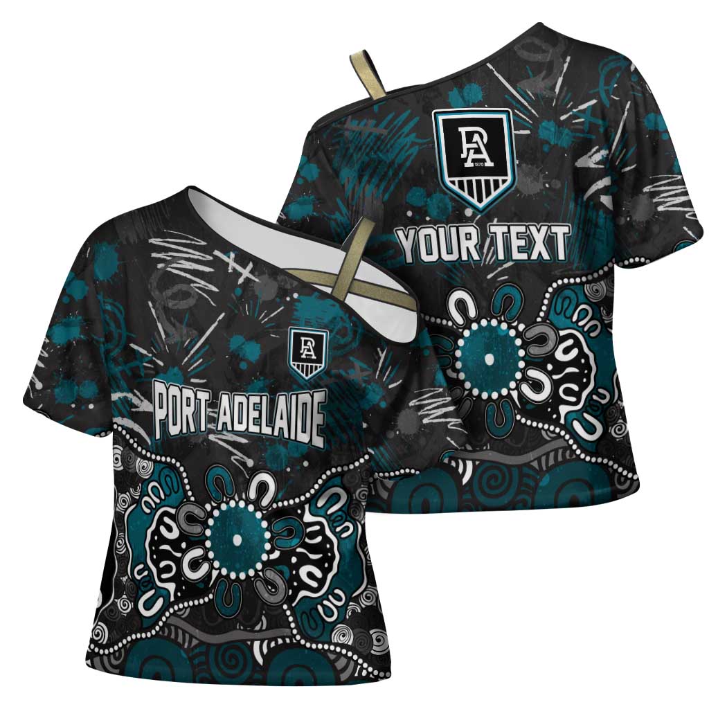 Personalized Port Adelaide Power Cross Shoulder Shirt Aboriginal Dot Painting Graffiti Style