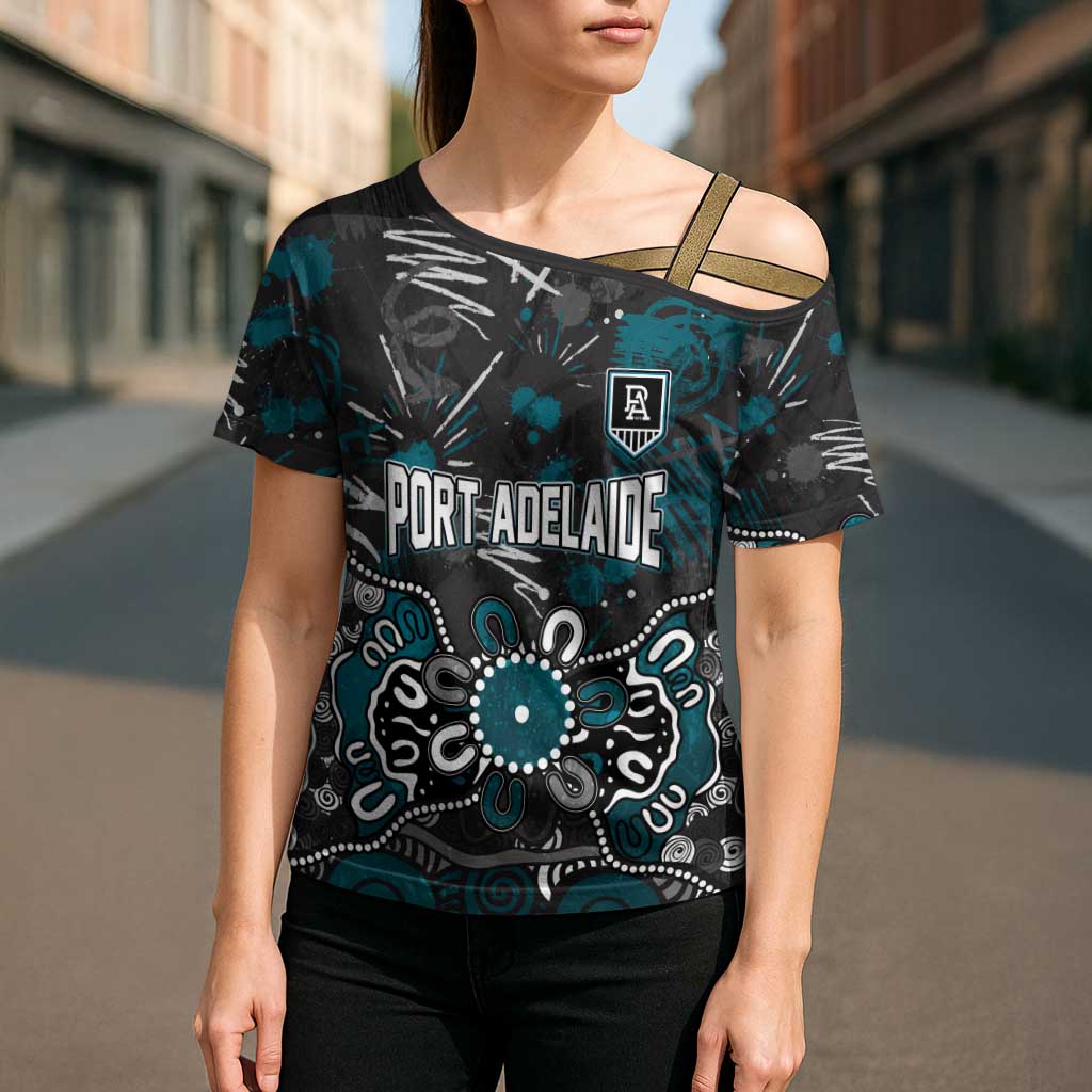 Personalized Port Adelaide Power Cross Shoulder Shirt Aboriginal Dot Painting Graffiti Style