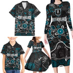 Personalized Port Adelaide Power Family Matching Long Sleeve Bodycon Dress and Hawaiian Shirt Aboriginal Dot Painting Graffiti Style