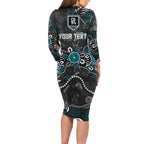 Personalized Port Adelaide Power Family Matching Long Sleeve Bodycon Dress and Hawaiian Shirt Aboriginal Dot Painting Graffiti Style