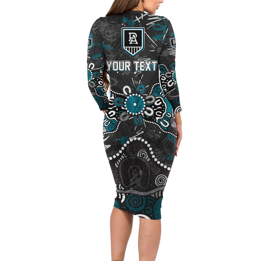Personalized Port Adelaide Power Family Matching Long Sleeve Bodycon Dress and Hawaiian Shirt Aboriginal Dot Painting Graffiti Style