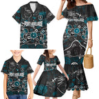 Personalized Port Adelaide Power Family Matching Mermaid Dress and Hawaiian Shirt Aboriginal Dot Painting Graffiti Style