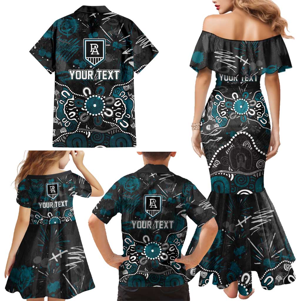 Personalized Port Adelaide Power Family Matching Mermaid Dress and Hawaiian Shirt Aboriginal Dot Painting Graffiti Style