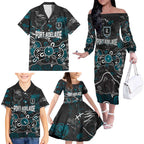 Personalized Port Adelaide Power Family Matching Off The Shoulder Long Sleeve Dress and Hawaiian Shirt Aboriginal Dot Painting Graffiti Style