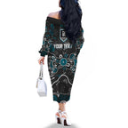 Personalized Port Adelaide Power Family Matching Off The Shoulder Long Sleeve Dress and Hawaiian Shirt Aboriginal Dot Painting Graffiti Style