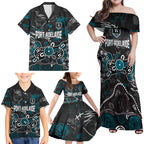Personalized Port Adelaide Power Family Matching Off Shoulder Maxi Dress and Hawaiian Shirt Aboriginal Dot Painting Graffiti Style