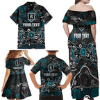 Personalized Port Adelaide Power Family Matching Off Shoulder Maxi Dress and Hawaiian Shirt Aboriginal Dot Painting Graffiti Style