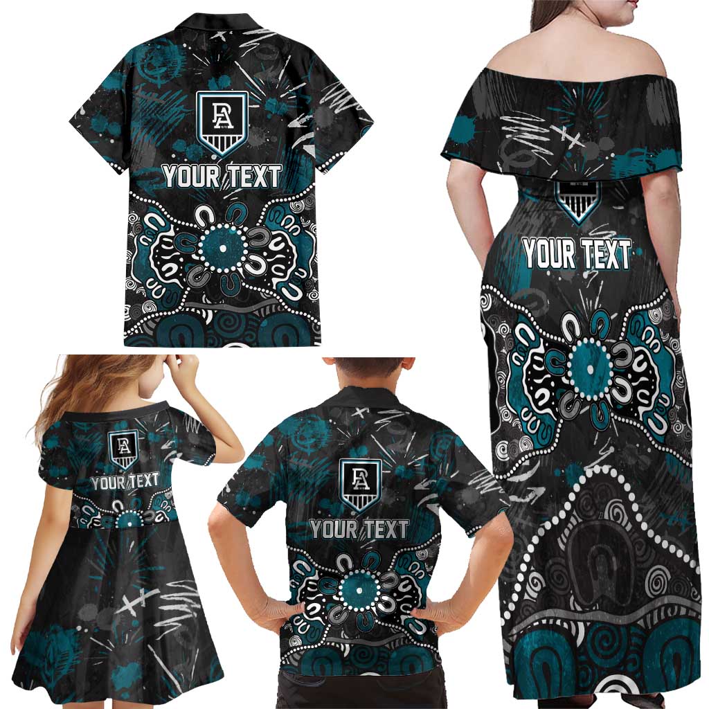 Personalized Port Adelaide Power Family Matching Off Shoulder Maxi Dress and Hawaiian Shirt Aboriginal Dot Painting Graffiti Style