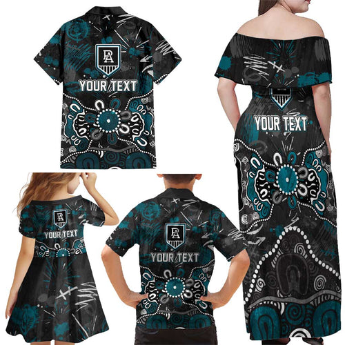 Personalized Port Adelaide Power Family Matching Off Shoulder Maxi Dress and Hawaiian Shirt Aboriginal Dot Painting Graffiti Style