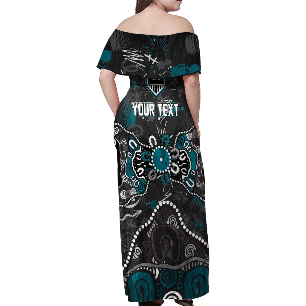 Personalized Port Adelaide Power Family Matching Off Shoulder Maxi Dress and Hawaiian Shirt Aboriginal Dot Painting Graffiti Style