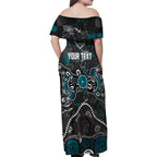 Personalized Port Adelaide Power Family Matching Off Shoulder Maxi Dress and Hawaiian Shirt Aboriginal Dot Painting Graffiti Style