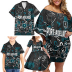 Personalized Port Adelaide Power Family Matching Off Shoulder Short Dress and Hawaiian Shirt Aboriginal Dot Painting Graffiti Style