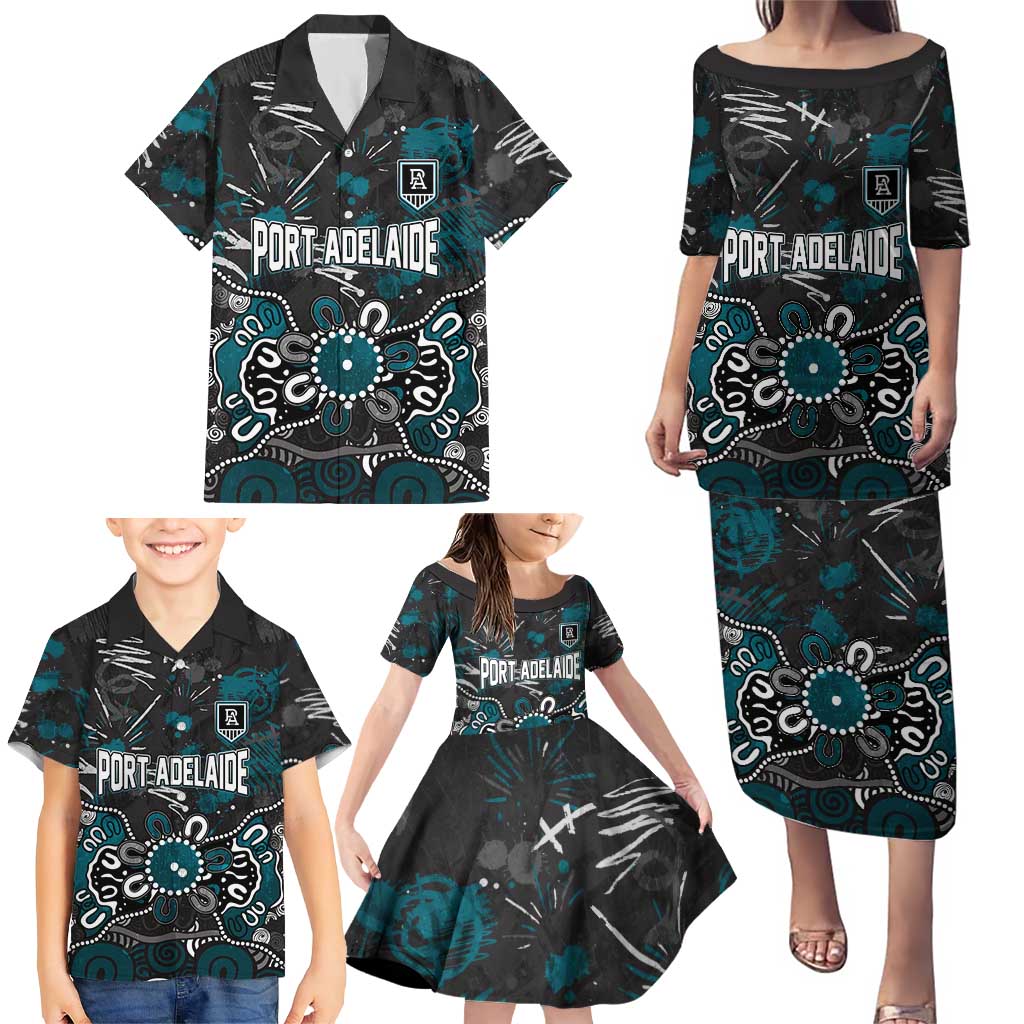 Personalized Port Adelaide Power Family Matching Puletasi and Hawaiian Shirt Aboriginal Dot Painting Graffiti Style