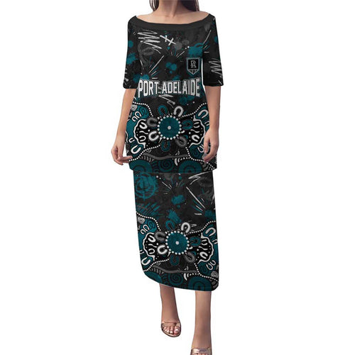 Personalized Port Adelaide Power Family Matching Puletasi and Hawaiian Shirt Aboriginal Dot Painting Graffiti Style