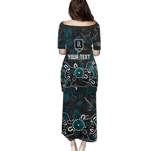 Personalized Port Adelaide Power Family Matching Puletasi and Hawaiian Shirt Aboriginal Dot Painting Graffiti Style