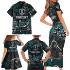 Personalized Port Adelaide Power Family Matching Short Sleeve Bodycon Dress and Hawaiian Shirt Aboriginal Dot Painting Graffiti Style