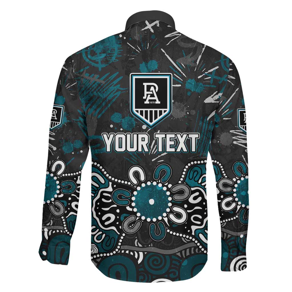 Personalized Port Adelaide Power Family Matching Short Sleeve Bodycon Dress and Hawaiian Shirt Aboriginal Dot Painting Graffiti Style