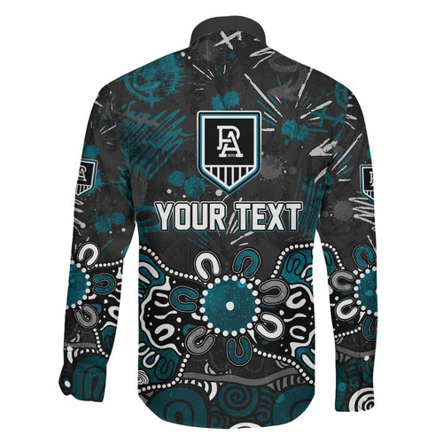 Personalized Port Adelaide Power Family Matching Short Sleeve Bodycon Dress and Hawaiian Shirt Aboriginal Dot Painting Graffiti Style