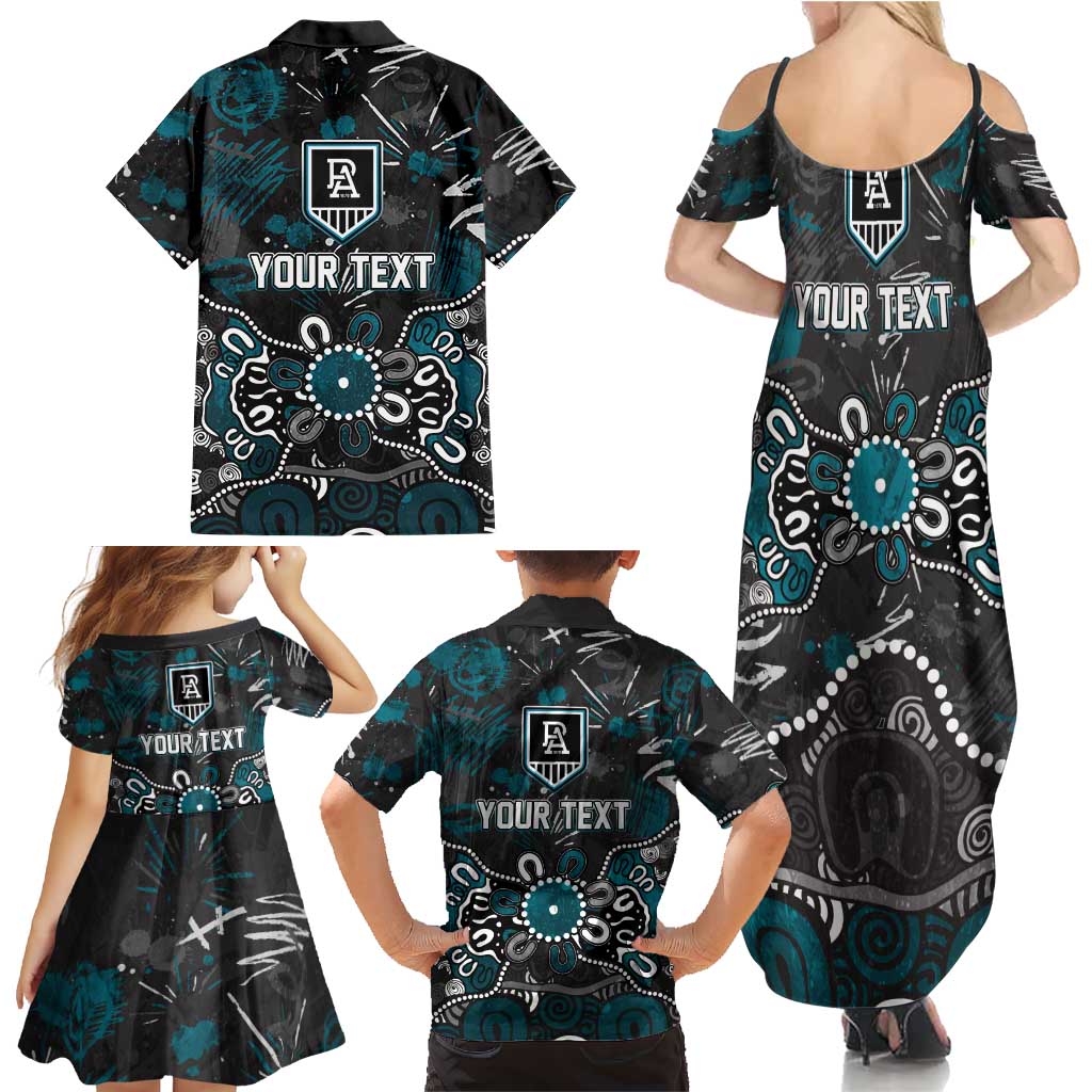 Personalized Port Adelaide Power Family Matching Summer Maxi Dress and Hawaiian Shirt Aboriginal Dot Painting Graffiti Style