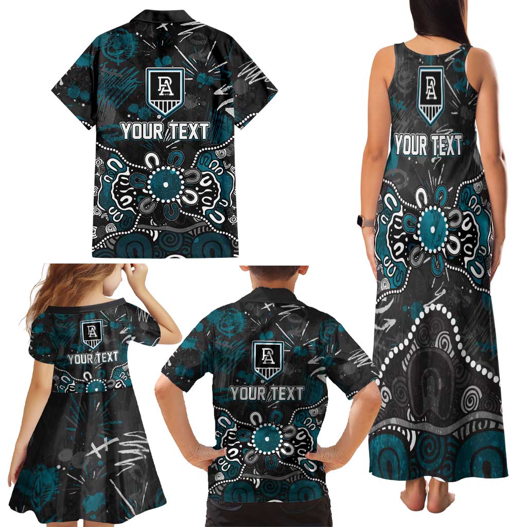 Personalized Port Adelaide Power Family Matching Tank Maxi Dress and Hawaiian Shirt Aboriginal Dot Painting Graffiti Style