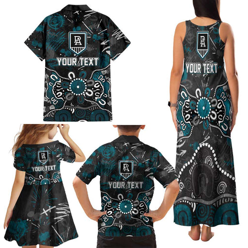 Personalized Port Adelaide Power Family Matching Tank Maxi Dress and Hawaiian Shirt Aboriginal Dot Painting Graffiti Style
