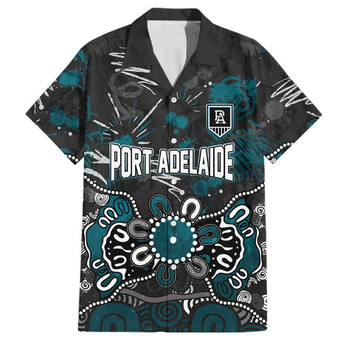 Personalized Port Adelaide Power Family Matching Tank Maxi Dress and Hawaiian Shirt Aboriginal Dot Painting Graffiti Style