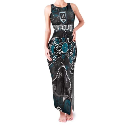 Personalized Port Adelaide Power Family Matching Tank Maxi Dress and Hawaiian Shirt Aboriginal Dot Painting Graffiti Style