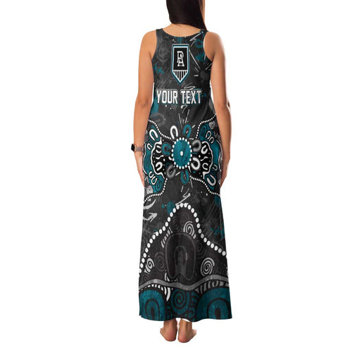 Personalized Port Adelaide Power Family Matching Tank Maxi Dress and Hawaiian Shirt Aboriginal Dot Painting Graffiti Style