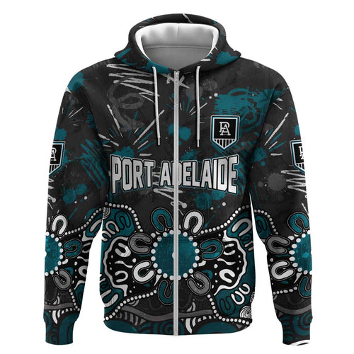 Personalized Port Adelaide Power Hoodie Aboriginal Dot Painting Graffiti Style