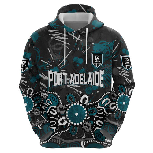 Personalized Port Adelaide Power Hoodie Aboriginal Dot Painting Graffiti Style