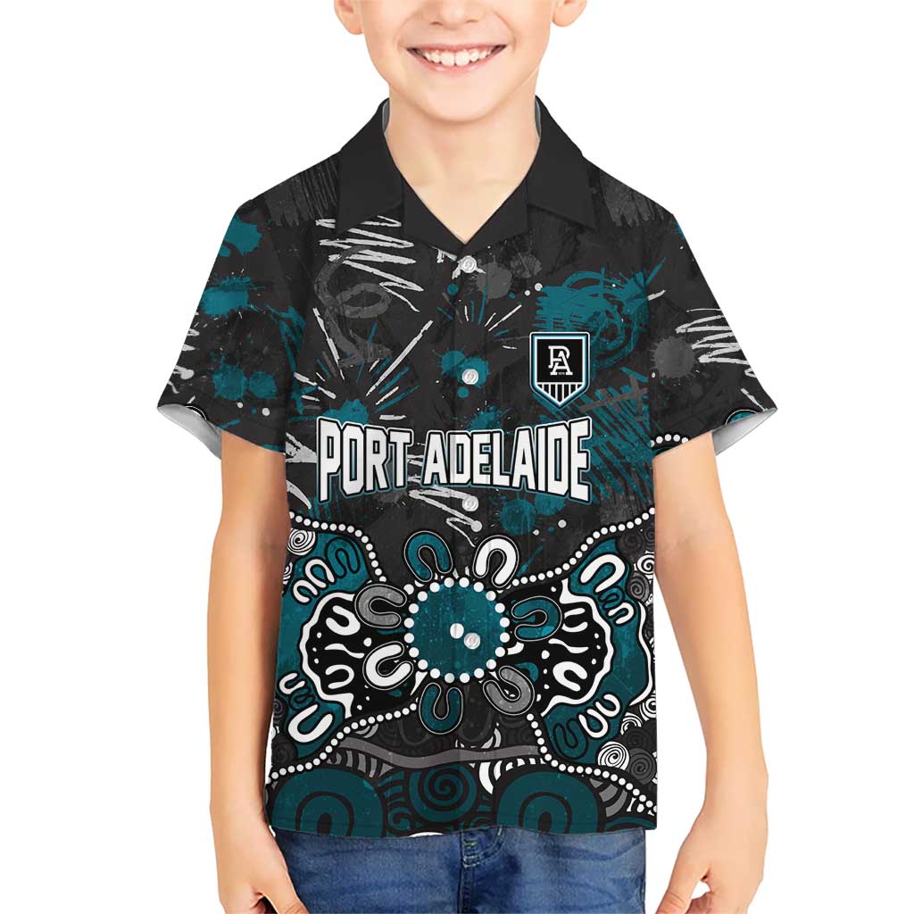 Personalized Port Adelaide Power Kid Hawaiian Shirt Aboriginal Dot Painting Graffiti Style