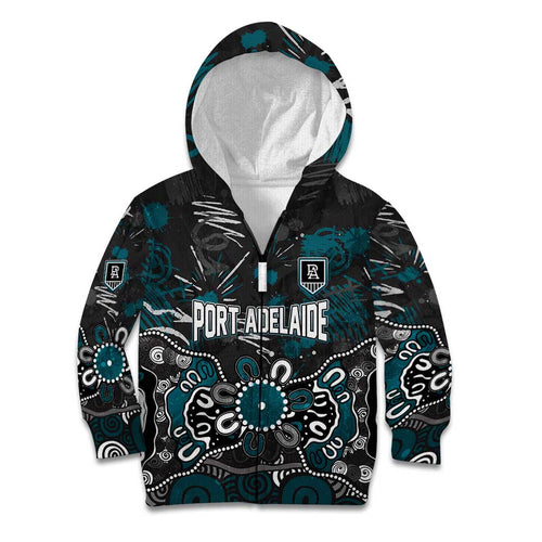 Personalized Port Adelaide Power Kid Hoodie Aboriginal Dot Painting Graffiti Style