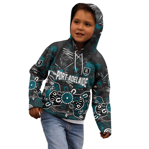 Personalized Port Adelaide Power Kid Hoodie Aboriginal Dot Painting Graffiti Style