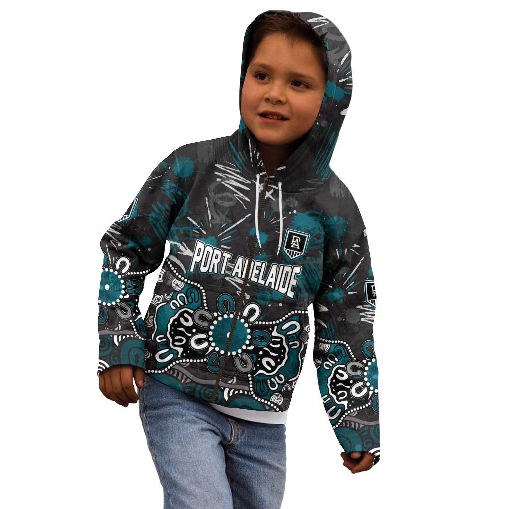 Personalized Port Adelaide Power Kid Hoodie Aboriginal Dot Painting Graffiti Style