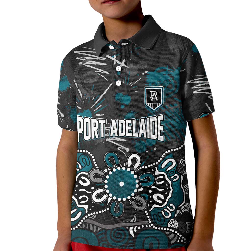 Personalized Port Adelaide Power Kid Polo Shirt Aboriginal Dot Painting Graffiti Style