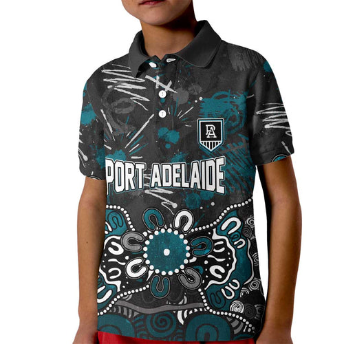 Personalized Port Adelaide Power Kid Polo Shirt Aboriginal Dot Painting Graffiti Style