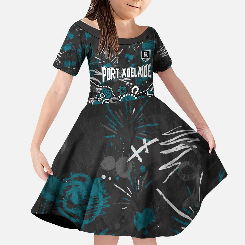 Personalized Port Adelaide Power Kid Short Sleeve Dress Aboriginal Dot Painting Graffiti Style