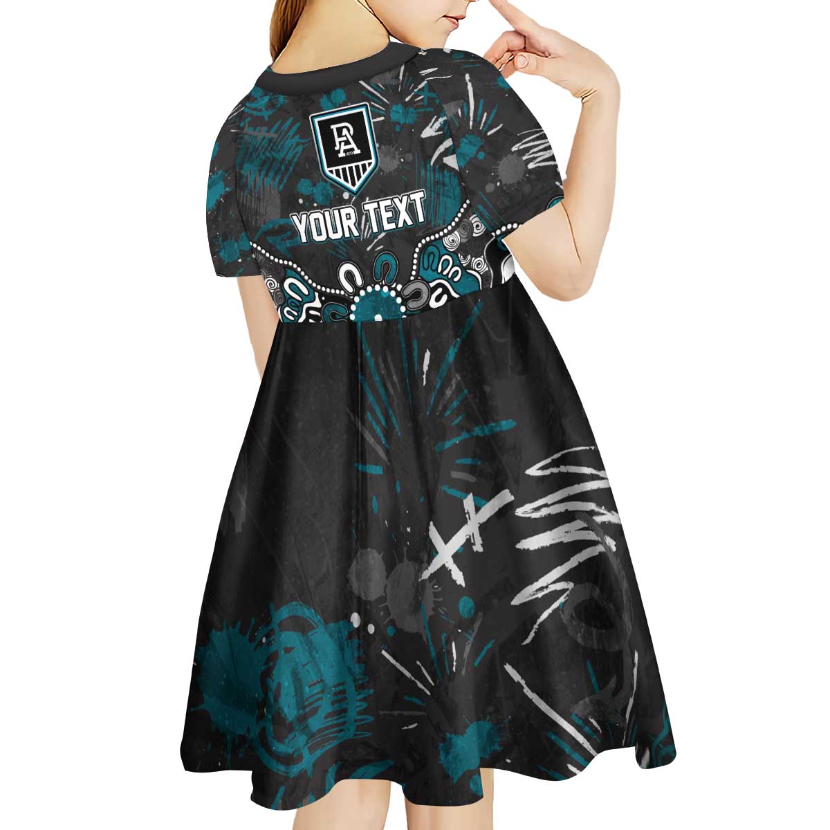 Personalized Port Adelaide Power Kid Short Sleeve Dress Aboriginal Dot Painting Graffiti Style