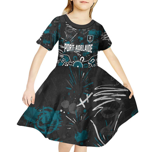 Personalized Port Adelaide Power Kid Short Sleeve Dress Aboriginal Dot Painting Graffiti Style