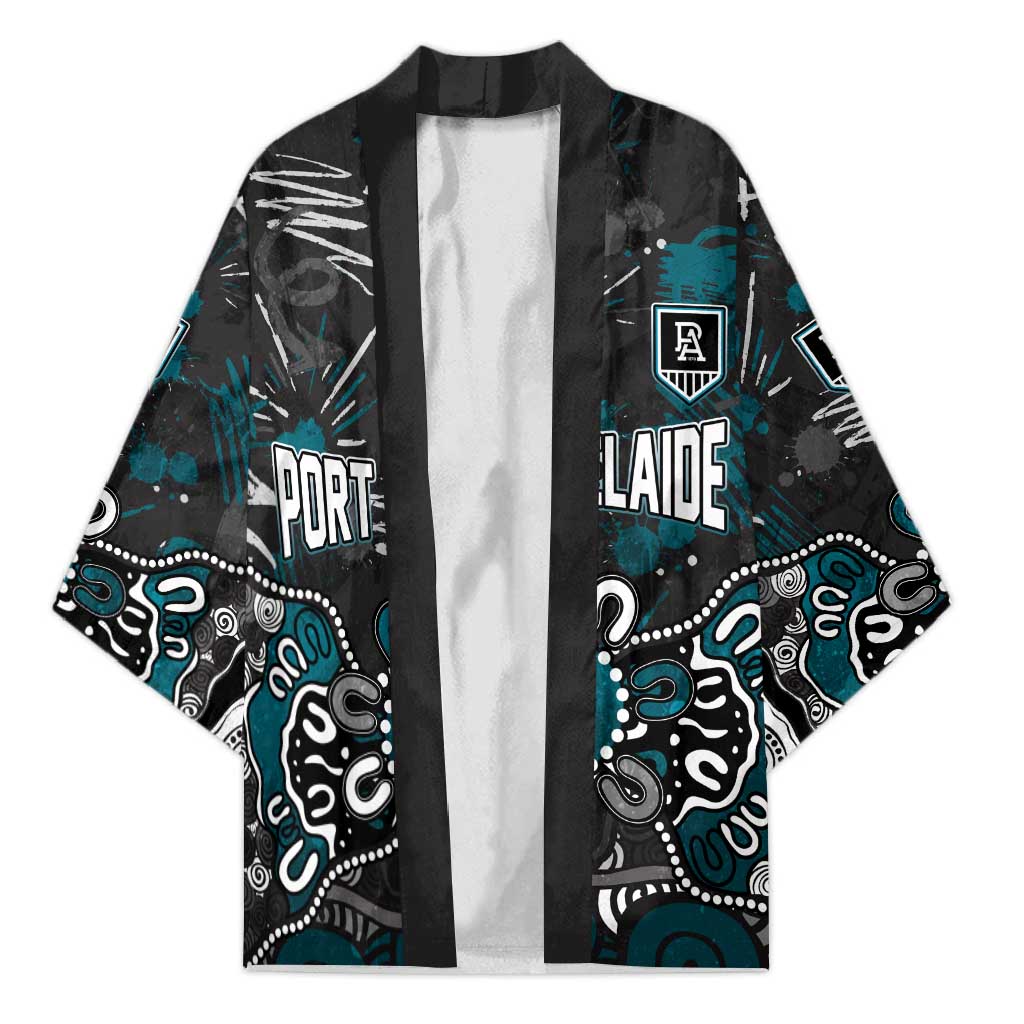 Personalized Port Adelaide Power Kimono Aboriginal Dot Painting Graffiti Style