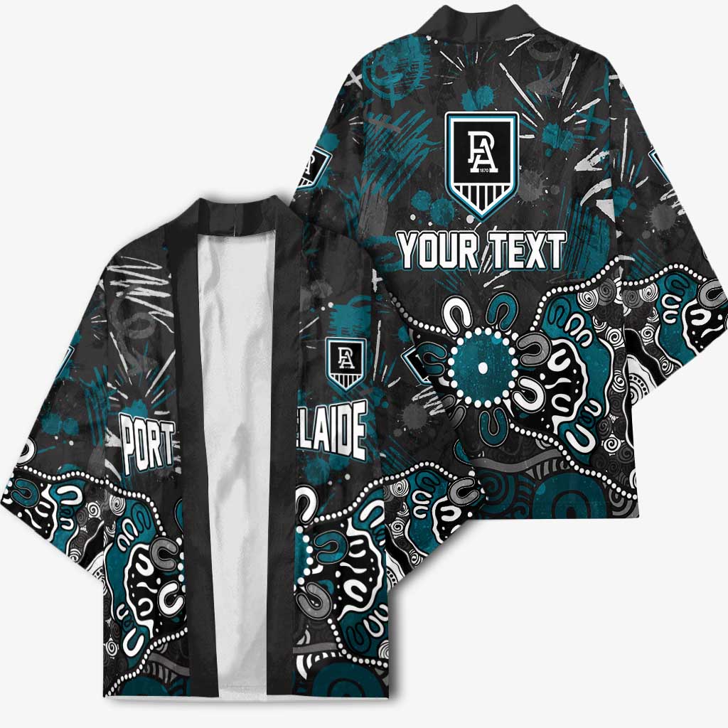Personalized Port Adelaide Power Kimono Aboriginal Dot Painting Graffiti Style