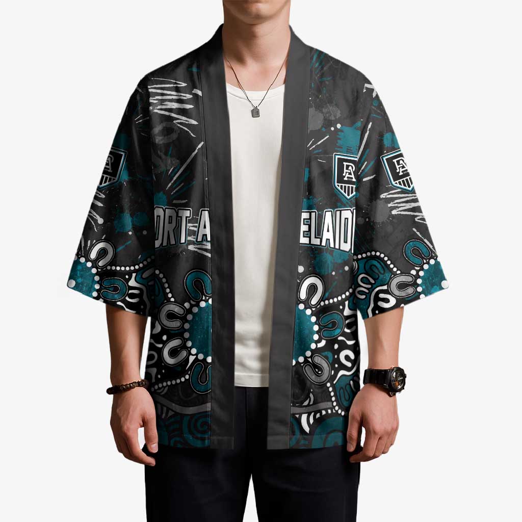 Personalized Port Adelaide Power Kimono Aboriginal Dot Painting Graffiti Style